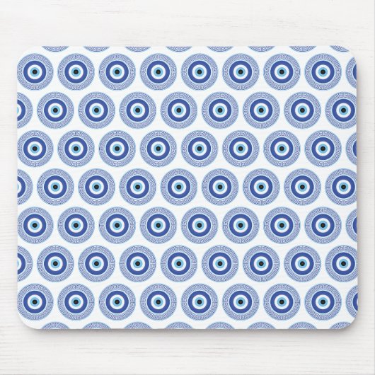 Aztec Griechisch Key Evil Eye Muster Blau Mousepad (Vorne)