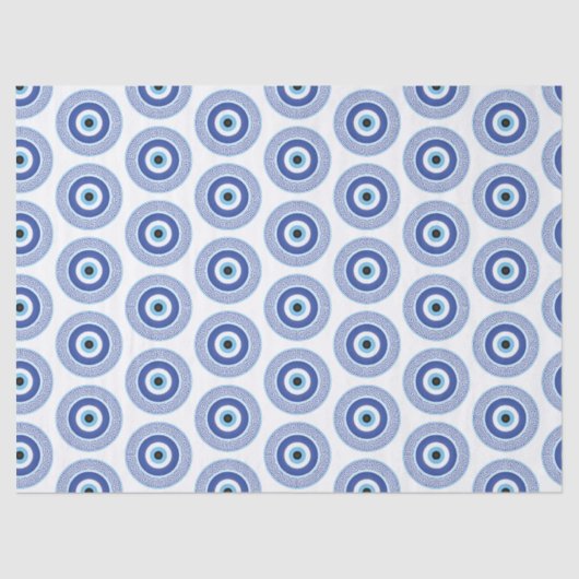 Aztec Griechisch Key Evil Eye Muster Blau Seidenpapier (Vorderseite)