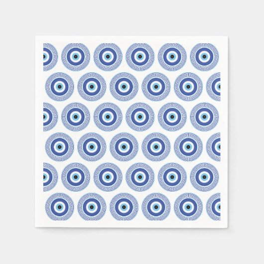 Aztec Griechisch Key Evil Eye Muster Blau Serviette (Vorderseite)