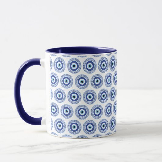 Aztec Griechisch Key Evil Eye Muster Blau Tasse (Links)