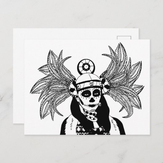Aztec Indian Day of the Dead Skeleton man Art Postkarte (Vorne/Hinten)
