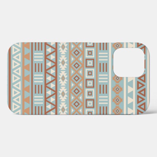 Aztec Influenza Pattern Blaue Creme Terracottas Case-Mate iPhone Hülle (Rückseite (Horizontal))