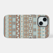 Aztec Influenza Pattern Blaue Creme Terracottas iPhone 15 Hülle (Rückseite (Horizontal))