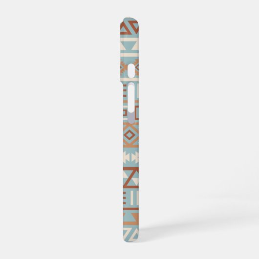 Aztec Influenza Pattern Blaue Creme Terracottas iPhone 16 Hülle (Linke Seite)