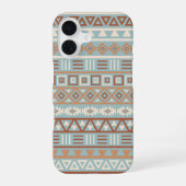 Aztec Influenza Pattern Blaue Creme Terracottas iPhone 16 Hülle (Rückseite)