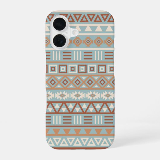 Aztec Influenza Pattern Blaue Creme Terracottas iPhone 16 Hülle (Rückseite)
