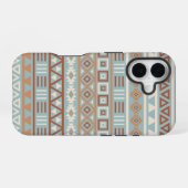 Aztec Influenza Pattern Blaue Creme Terracottas iPhone 16 Hülle (Rückseite (Horizontal))