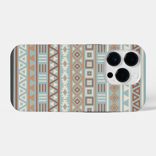 Aztec Influenza Pattern Blaue Creme Terracottas iPhone Hülle (Rückseite (Horizontal))