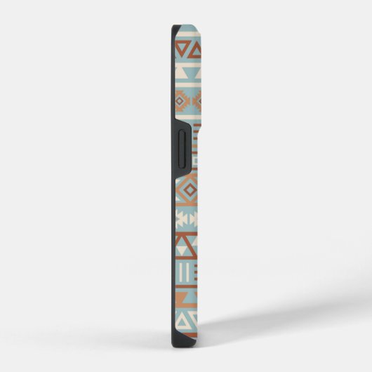 Aztec Influenza Pattern Blaue Creme Terracottas iPhone Hülle (Rechte Seite)