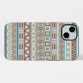 Aztec Influenza Pattern Blaue Creme Terracottas iPhone Hülle (Rückseite (Horizontal))