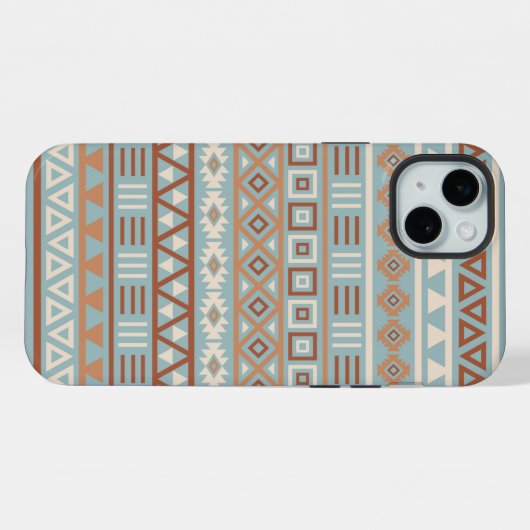 Aztec Influenza Pattern Blaue Creme Terracottas iPhone Hülle (Rückseite (Horizontal))