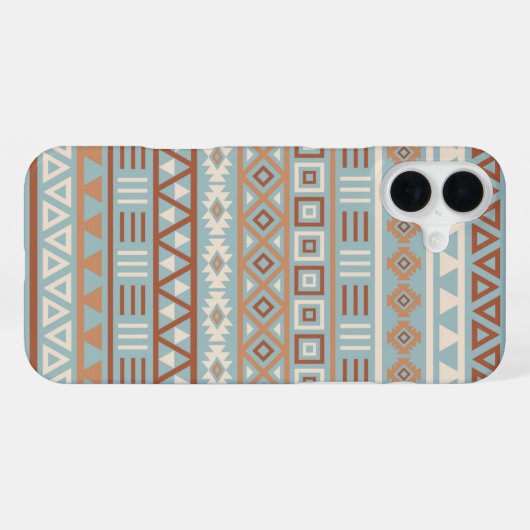 Aztec Influenza Pattern Blaue Creme Terracottas iPhone Hülle (Rückseite (Horizontal))