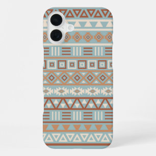 Aztec Influenza Pattern Blaue Creme Terracottas iPhone 16 Plus Hülle