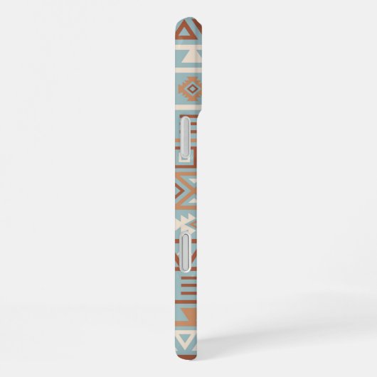 Aztec Influenza Pattern Blaue Creme Terracottas iPhone Hülle (Rechte Seite)