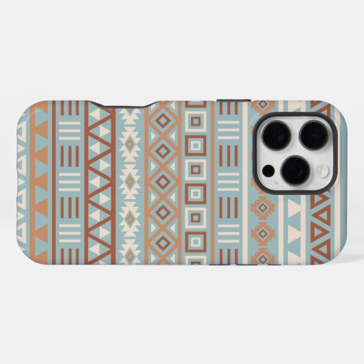 Aztec Influenza Pattern Blaue Creme Terracottas iPhone Hülle (Rückseite (Horizontal))