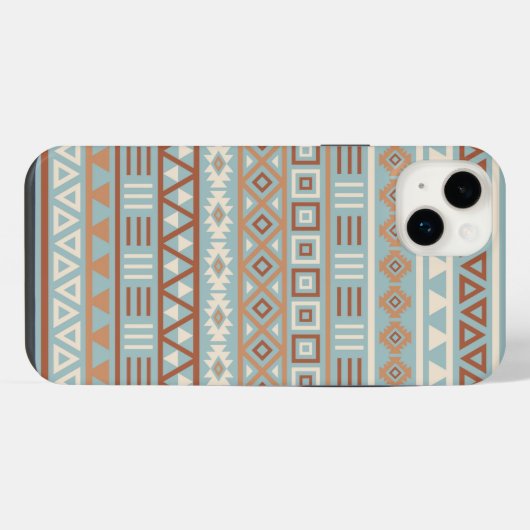Aztec Influenza Pattern Blaue Creme Terracottas iPhone Hülle (Rückseite (Horizontal))