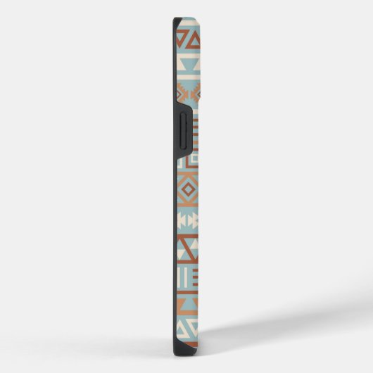 Aztec Influenza Pattern Blaue Creme Terracottas iPhone Hülle (Rechte Seite)