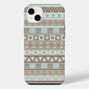 Aztec Influenza Pattern Blaue Creme Terracottas iPhone 14 Plus Hülle