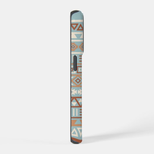 Aztec Influenza Pattern Blaue Creme Terracottas iPhone Hülle (Rechte Seite)