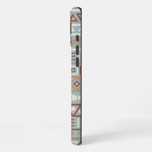 Aztec Influenza Pattern Blaue Creme Terracottas iPhone Hülle (Linke Seite)