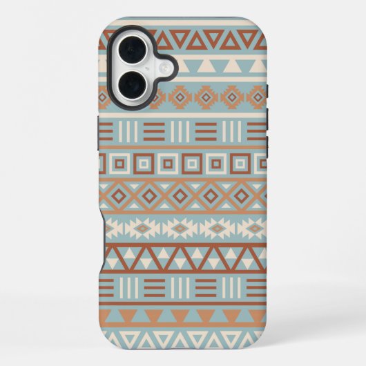 Aztec Influenza Pattern Blaue Creme Terracottas iPhone Hülle (Rückseite)