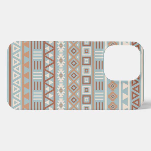 Aztec Influenza Pattern Blaue Creme Terracottas iPhone Hülle (Rückseite (Horizontal))