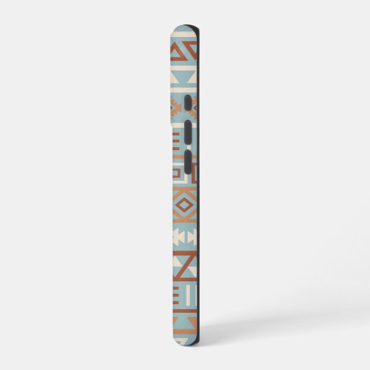 Aztec Influenza Pattern Blaue Creme Terracottas iPhone Hülle (Linke Seite)