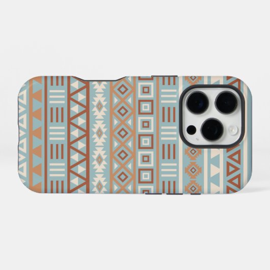 Aztec Influenza Pattern Blaue Creme Terracottas iPhone Hülle (Rückseite (Horizontal))