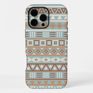 Aztec Influenza Pattern Blaue Creme Terracottas iPhone 16 Pro Max Hülle