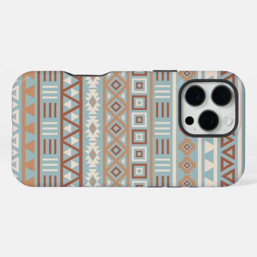 Aztec Influenza Pattern Blaue Creme Terracottas iPhone Hülle (Rückseite (Horizontal))