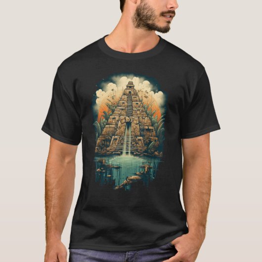 Aztec Inka Maya Mystic Jungle Temple Pyramid Graph T-Shirt (Vorderseite)