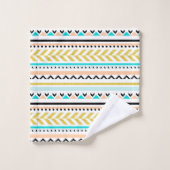 Aztec Inspiriertes goldfarbenes rosa geometrisches Badhandtuch Set (Waschlappen)