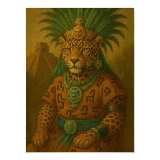 Aztec Jaguar Warrior Divine Pre-Hispanic Portrait Poster (Vorderseite)