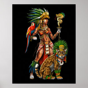 Aztec Jaguar Warrior Woman Poster