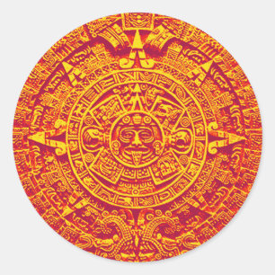 Aztec Kalender - Gold Runder Aufkleber