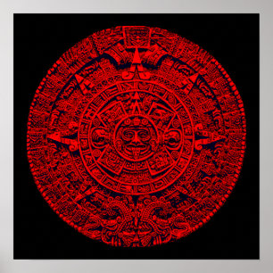 Aztec Kalender (in rot) Poster