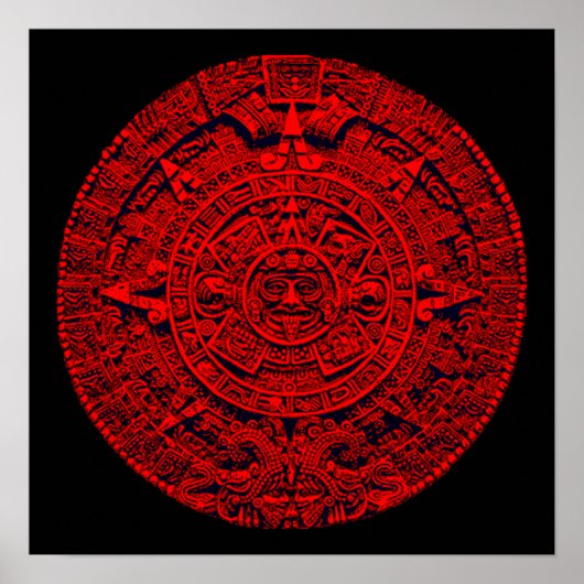 Aztec Kalender (in rot) Poster (Vorne)