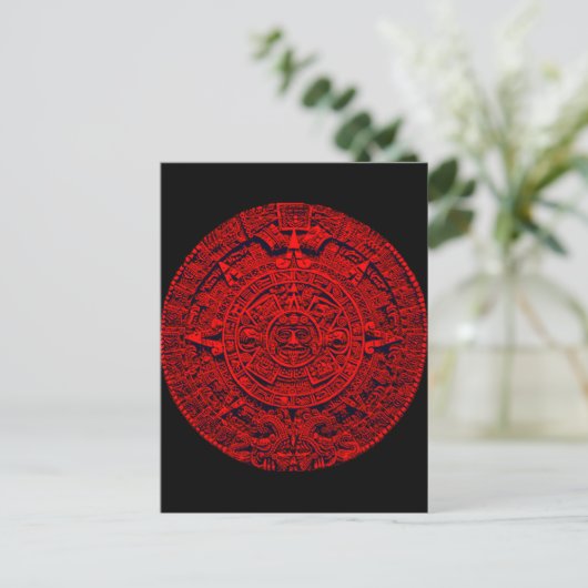 Aztec Kalender - (rote) Postkarte (Stehend Vorderseite)
