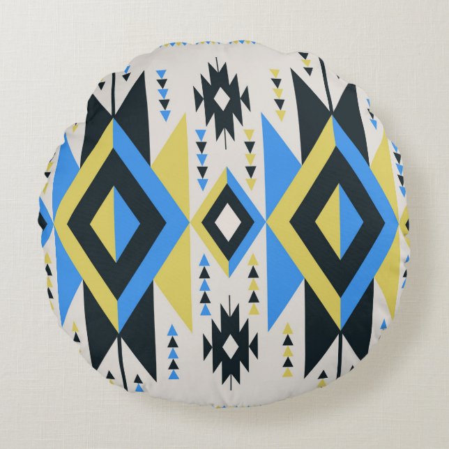 Aztec-Links Rundes Kissen (Vorderseite)