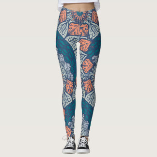 Aztec Mandala aquamarine und orangefarbene boho Yo Leggings