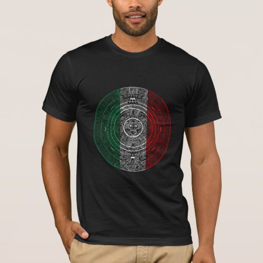 Aztec Mexica Kalender Mexikanische Flagge Kunst T-Shirt (Vorderseite)