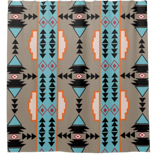 Aztec Mexican Geometric Pattern Duschvorhang (Vorderseite)
