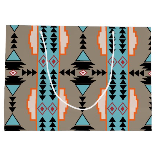 Aztec Mexican Geometric Pattern Große Geschenktüte (Rückseite)
