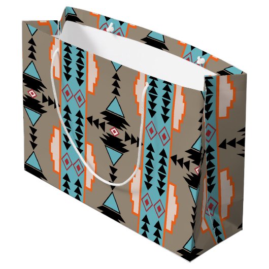 Aztec Mexican Geometric Pattern Große Geschenktüte (Rückseite Schrägansicht)