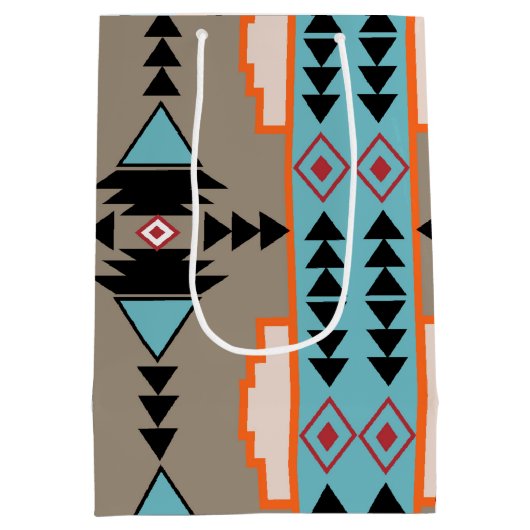 Aztec Mexican Geometric Pattern Mittlere Geschenktüte (Rückseite)