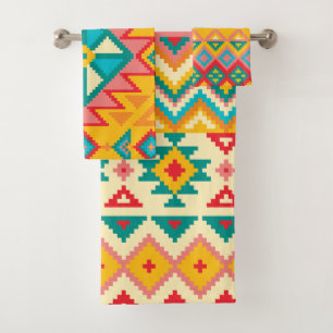 Aztec Mexikanische Rug-Muster Badhandtuch Set