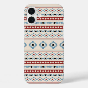 Aztec Mixed Motif Muster Red Blue Blk Creme iPhone 16 Plus Hülle