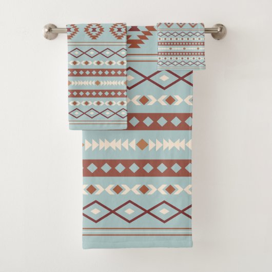 Aztec Mixed Motif Muster Rusts Cream Blue Badhandtuch Set (Insitu)