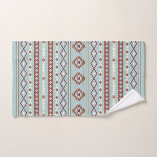 Aztec Mixed Motif Muster Rusts Cream Blue Badhandtuch Set (Handtuch)