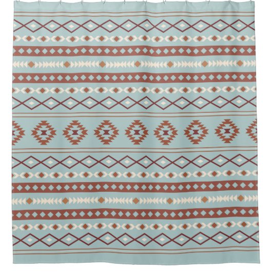 Aztec Mixed Motif Muster Rusts Cream Blue Duschvorhang (Vorderseite)